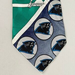 NFL Carolina Panthers 100% Silk Necktie‎ Mens  Blue Green Looney Tunes Taz 1993